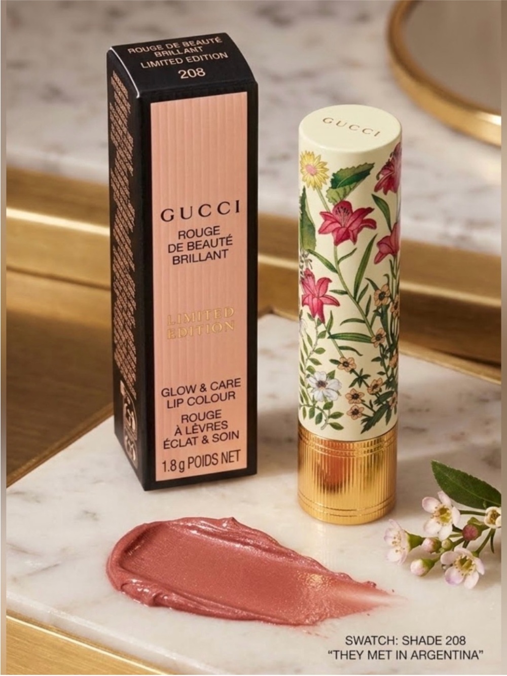 Gucci 208 They Met in Argentina, Rouge De Beauté Brillant Plora. LIMITED EDITION